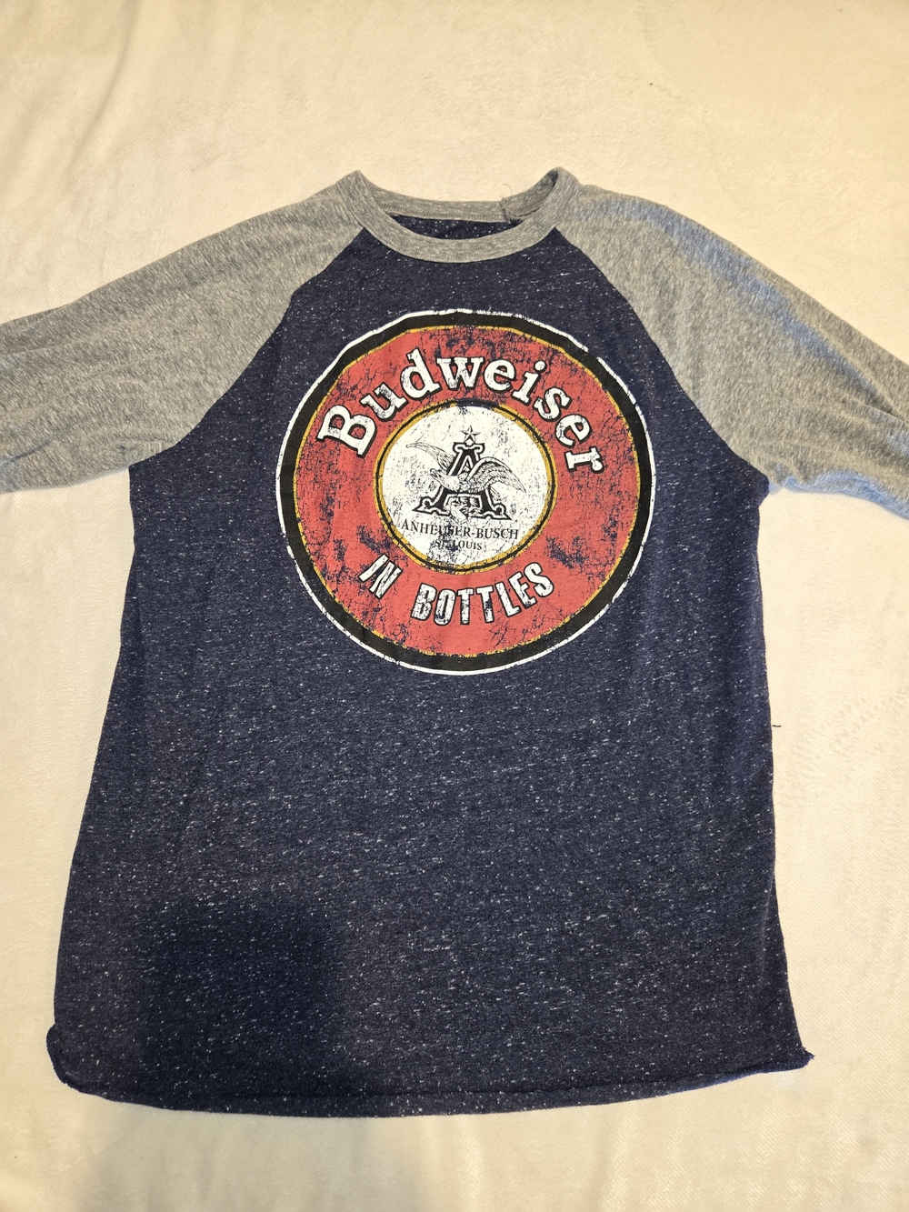 Vintage Budweiser Mens Navy & Gray Raglan Tee